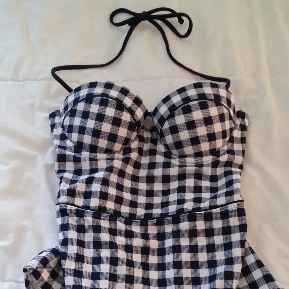 Aerie blue & white plaid bathing suit